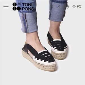 Toni Pons Black & White Espadrille Platform Flats